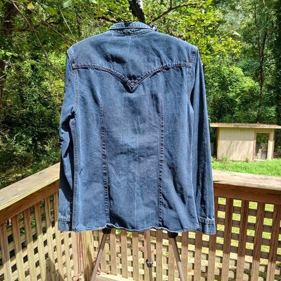 Divided H&M Black Denim Black Snap Fitted Western Shirt/Chore-Jacket Sz M - Picture 9 of 14